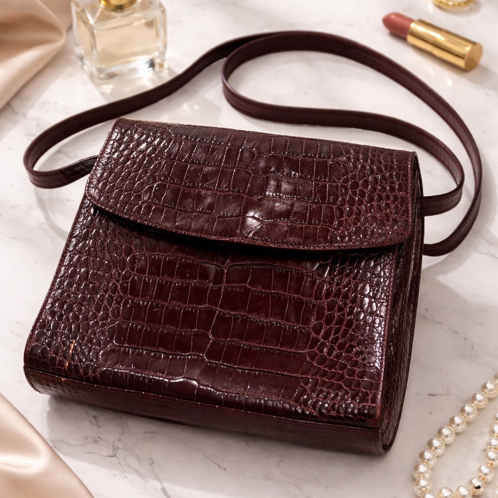 Liz Claiborne Dark Brown Croc-Embossed Crossbody Bag